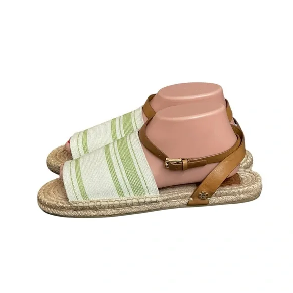 TORY BURCH Elastic Awning Stripe
Espadrille Sandal Green and Ivory 9.5 - Picture 4 of 16